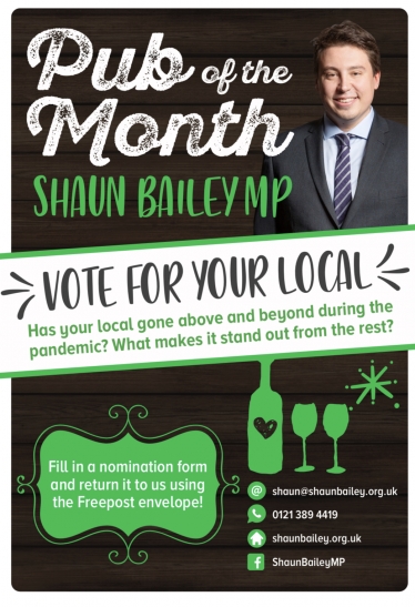 Shaun Bailey MPs Pub of the Month Poster